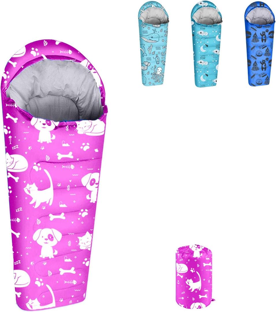 KidzAdventure Mummy Style 32  59F Kids Sleeping Bag with Pillow Sleeve, 4 Season, Lightweight and Backpacking Style, Ideal for Camping, Sleepover, Boys, Girls, Youth and Toddlers