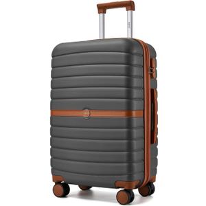 Kono Expandable 24 Inch Luggage with Spinner Wheels, Medium Checked Luggage with Lock, Lightweight & Anti-Scratch PC+ABS Hardshell Travel Suitcase, Grey/Brown
