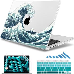 May Chen Case for M4 MacBook Pro 16 inch A3403 Max A3186, M3 A2991 M2 A2780 M1 A2485 Pro Max 2024 2023 2022 2021 Release, Plastic Hard Shell Case with Screen Protector & Keyboard Cover, Great Wave