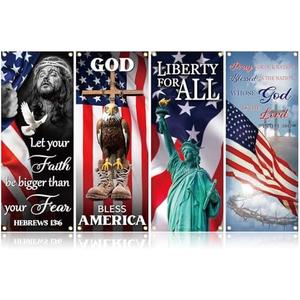 FuWeave 4 Pcs Church Banners with Scripture for Sanctuary Wall, Christian Praise Worship Bible Signs for Religious Festivals, Church Event, Communal Prayers, Back to School(Independence Day)