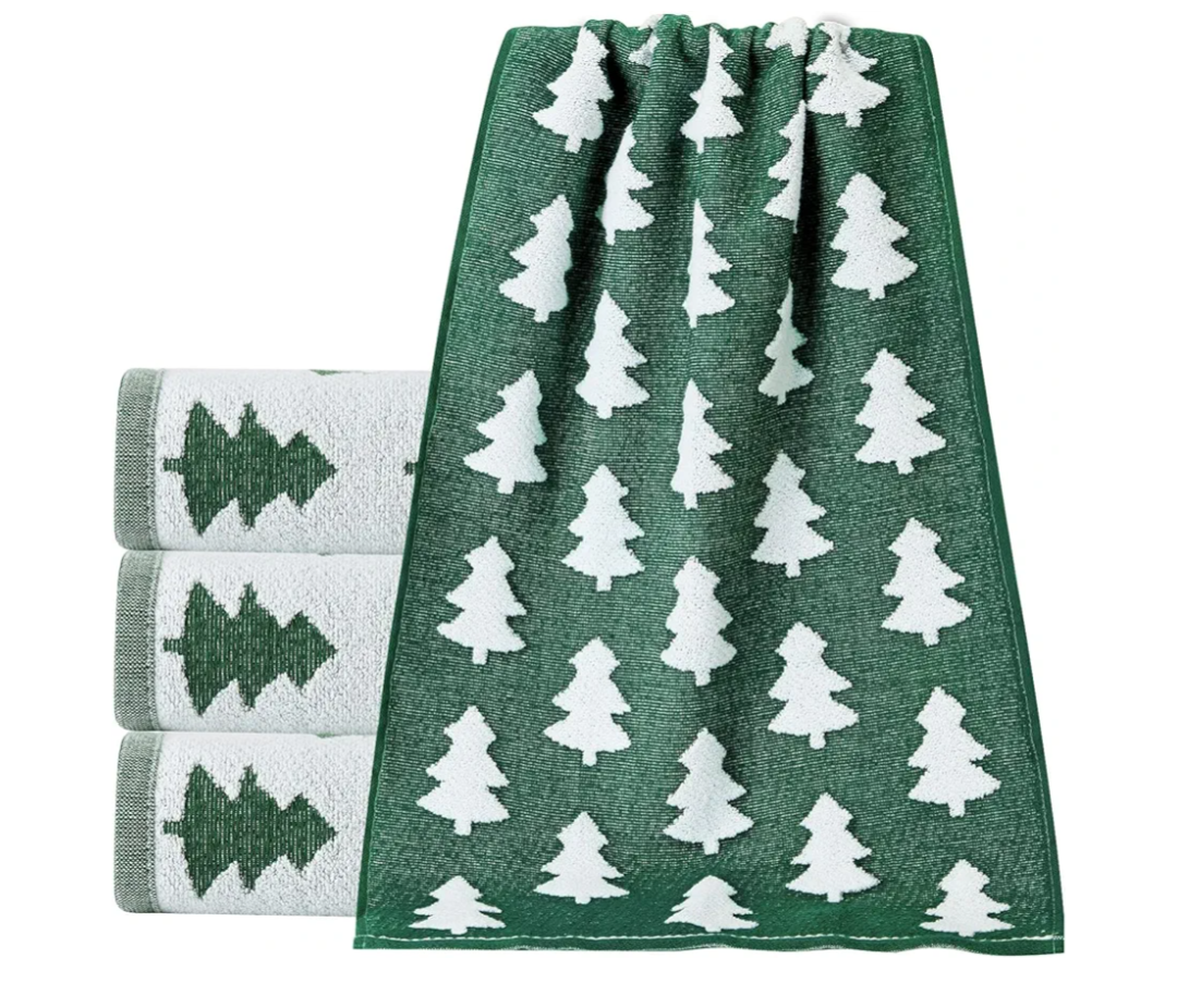 Peryiter Christmas Bathroom Hand Towels: 2 Pcs 3D Jacquard 100% Cotton Soft Christmas Tree Hand Towels for Bathroom Decorative Holiday Xmas Kitchen Gift(15.7'' x 26.7'')