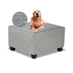 TOPHMDECOR Ottoman Cover Square,Waterproof Square Ottoman Covers Thick Slipcover for Living Room,Washable Storage Footstool Furniture Protector for Dogs,Pets,Light Grey,Medium