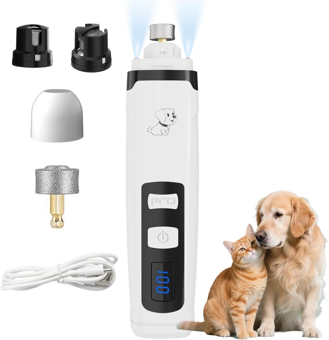 Dog Nail Grinder,Quiet Dog Nail Grinder for Large Medium Small Dogs Paw & Cats Claw, Dual Light USB Rechargeable Electric 2-Speed Pet Toenail Grooming Supplies, Gifts for Cat/Dog Lovers (M2)