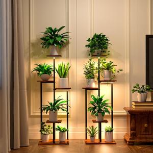 Plant Stand Indoor with Grow Light, 2-Pack Metal Plant Shelf with 6 Grow Lights, 5 Tiered Corner Plant Stand Shelves for Indoor Plants Multiple, Plant Rack Display Flower Holder for Living Room, Patio