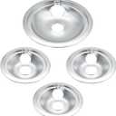 WB31T10010 and WB31T10011 Chrome Drip Pans by SupHomie - Compatible with GE Hotpoint Electric Range with Locking Slot - Includes 3 6-Inch and 1 8-Inch Pans, 4 Pack