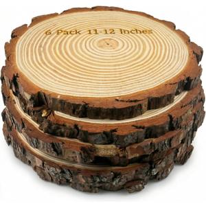 SENMUT Large Wood Slices for Centerpieces, 11-12 Inch, Natural Unfinished Round, Set of 6, for Rustic Wedding, Party Decorations and DIY Crafts