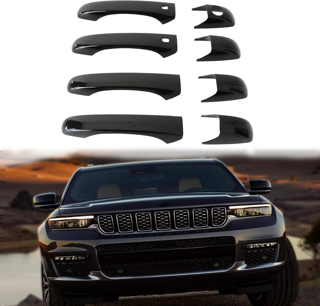 AUCERAMIC 4Pcs Gloss Black Door Handle Cover Exterior Handle Protection Fit for 2011-2021 Jeep Grand Cherokee for 2022 Jeep Grand Cherokee WK for 2011-2025 Dodge Durango with Smart Keyholes