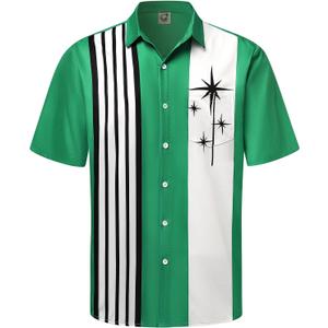 Hardaddy Men's Vintage Bowling Shirt Short Sleeve Button Down Hawaiian Summer Beach Printed Casual Shirts (X-Large)