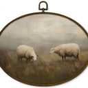 nvucamd Vintage Sheep Oval Wall Art Decor Framed, Easter Lamb Landscape Canvas Prints Wall Art, Rustic Farmhouse Sheep Hanging Decor for Nursery Bathroom Living Room, 11.3x8.7 Inch