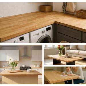 72 x 39" Butcher Block Countertop – 6ft x 39inch Unfinished Solid Birch Wood DIY Countertop, Durable Counter Table Tops for Kitchen Island, Bar, Workshop, Laundry Counters Dining Room Tables1.5"