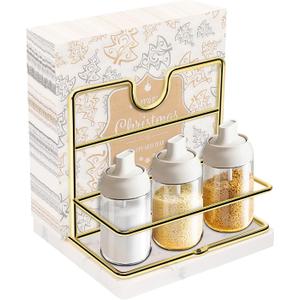 Livabber Napkin Holder, Metal Napkin Storage with Salt and Pepper Shakers Caddy Modern Napkin Dispenser for Table Kitchen Countertop, Not Including Salt and Pepper Shakers (Middle Marble, Gold)