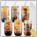 Jinei 6 Set Thank You Glass Cups Bulk with Lids Straws Employee Appreciation Insulated Sleeve Gifts 17 oz Can Shaped Beer Gratitude Jar for Staff Teacher Coworker Team Men Women