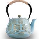 Japanese Tetsubin Cast Iron Teapot, 40oz (1200ml) Enamel-Coated Stovetop Kettle with Stainless Steel Infuser & Heat-Resistant Handle, Traditional Iron Pot for Tea Ceremony (blue and gold)