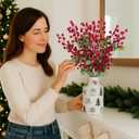 NoriStyle 10 Pcs Long Christmas Red Berry Stems with Leaves for Christmas Tree Table Decorations, 21.65 Inches Artificial Christmas Holly Berry Stems for Vases Home Indoor Wreaths DIY Decor (Red)