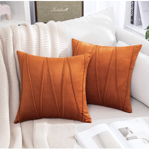 Woaboy Pack of 2 Striped Velvet Throw Pillow Covers Modern Decorative Couch Throws Square Soft Cozy Pillowcases for Winter Christmas Bed Sofa Cushion Living Room 18x18 Inch Orange