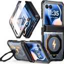 Poetic for Motorola Moto Razr 2026/2025/2024 Case, | Compatible with MagSafe | 360° Rotate Magnetic Ring Kickstand | Full Body Shockproof Protective Cover |Tempered Glass Screen Protector| Black/Clear