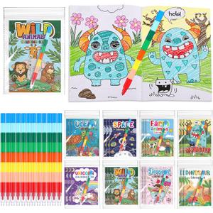 Fulmoon 24 Pack Assorted Coloring Books Bulk with 24 Crayons Dinosaur Animal Unicorn Space Mini Coloring Books Birthday Party Favors 24 Small Goodie Bag Stuffers Return Gift