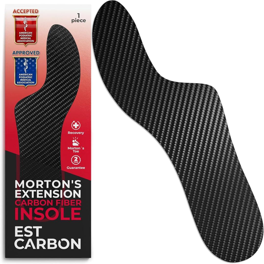 EstCarbon - Carbon Fiber Insole - 1 pc, Men 9.5, Women 10-10.5 - Mortons Extension - Orthotic Insole - Rigid Shoe Insert - Foot Arch Support - Turf Toe Stiff Plate - Thin Sport Sole