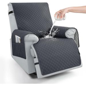 100% Waterproof Recliner Chair Covers 23.6", Non-Slip Recliner Cover for Chair with Pocket Washable Recliner Covers that stay in place with Elastic Straps for Dogs Cats Kids Pets-Blackish Gray