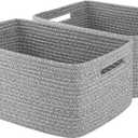 OIAHOMY Storage Basket for Shelves, Closet Cube Storage Bins Baskets for Clothes Blanket Towels, Baby Nursery, Toy Baskets Box, Woven Rope Basket, 15.75*11.81*7.09 IN, 2 Packs Grey