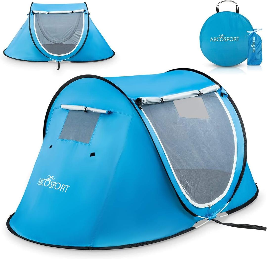 Abco Tech Pop Up Tent - Portable Tent for Camping 2 Person Pop Up with Double Doors - Water-Resistant and UV Protection - Foldable Cabana with Zipper and Carrying Bag - Sky Blue, 88.6"x47.2"x37.4", Blue