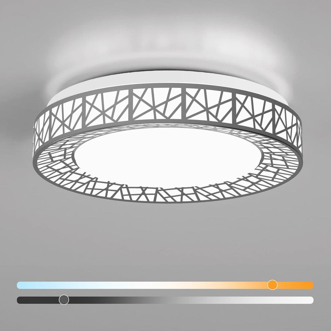 16 Inch Flush Mount Ceiling Light, Modern Brushed Nickel LED Ceiling Light Fixture, 28W 2800LM 2700-6500K Adjustable, Dimmable Ceiling Lights for Bedroom, Kitchen, Hallway, Bathroom, ETL