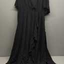 Plus Size Formal Wedding Guest Cocktail Dresses for Curvy Women Maxi Dress Wrap V Neck Short Sleeve (XX-Large Plus, Black)
