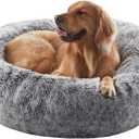 36 inches Donut Dog Bed for Large Dogs - Calming Fluffy Round Pet Bed with Removable & Washable Cover,Fits up to 80 lbs Pets (Dark Grey,Large)