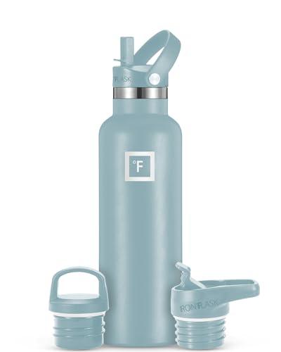 IRON °FLASK Camping & Hiking Hydration Canteens - 3 Lids (Narrow Straw Lid) Leak Proof Vacuum Insulated Stainless Steel - Hot & Cold Double Walled Sports Water Bottle - Elemental Gray, 20 Oz