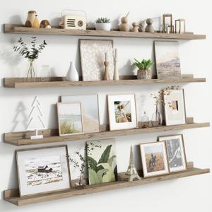 Floating Picture Ledge Shelves for Wall Set of 4, 48 Inch Wall Shelves with Lip Long Large Nursery Book Shelf for Toys Storage Kids Bookshelf Wall Mounted Living Room Bedroom Decor Frames (48'', Set of 4, Grey)