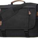 RAINSMORE Messenger Bag for Men 17-17.3 Inch Laptop Bag Water-resistant Canvas Computer Shoulder Bag Office Work Briefcase Large Casual Satchel Bags for Men Bookbag for College, Black