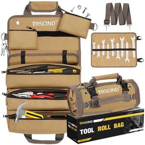 Tool Bag, Roll Up Bag, Tool Organizer with Detachable Pouches and Wrench Roll, Heavy Duty Tool Pouch, Gifts for Men Dad Fathers Day, Portable Tool Box for Motorcycle, Car, Electrician, Mechanic(Khaki）