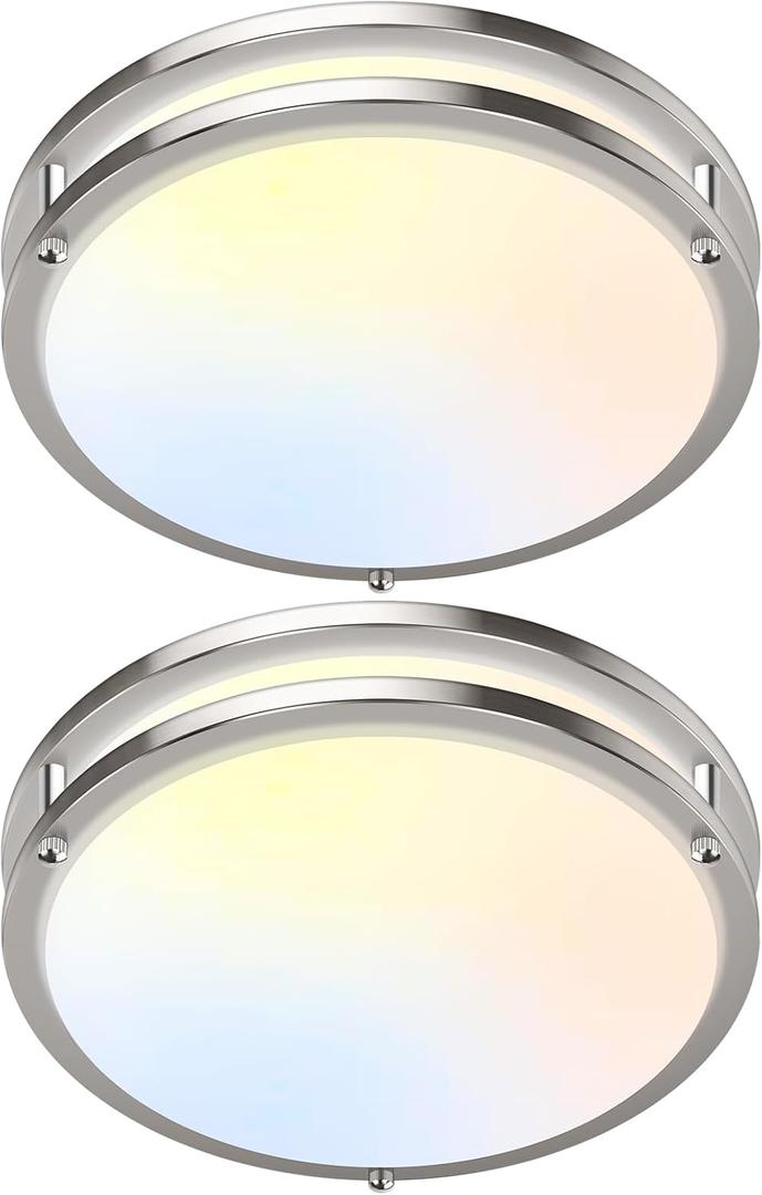 12 Inch 36W LED Ceiling Lights, 2700K/3000K/4000K/5000K/6500K Adjusted Flush Mount Ceiling Light, 3200LM Super Bright Dimmable Brushed Nickel Lighting Lamp Fixture for Bedroom Bathroom Dining, 2-Pack
