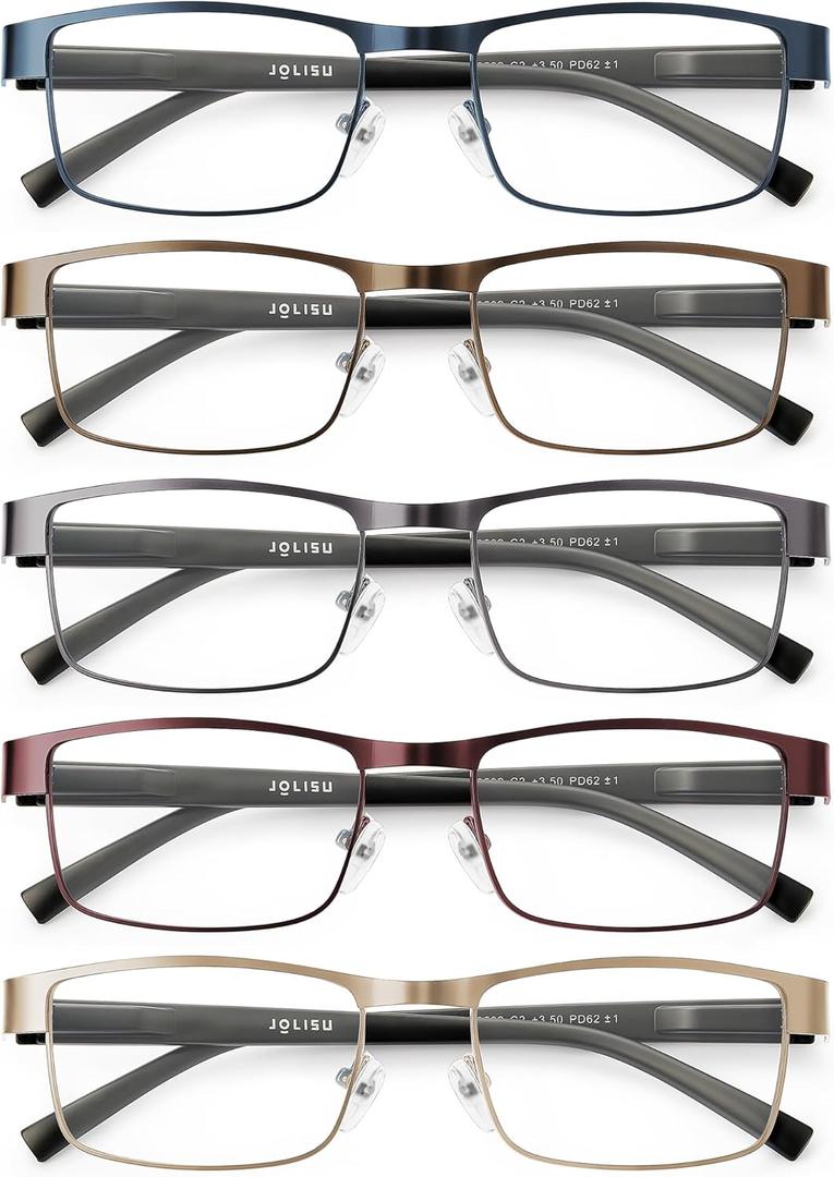 JOLISU 5PCS Reading Glasses Men - Blue Light Blocking Computer Metal Thin Frame Readers For Mens/Women 0.5