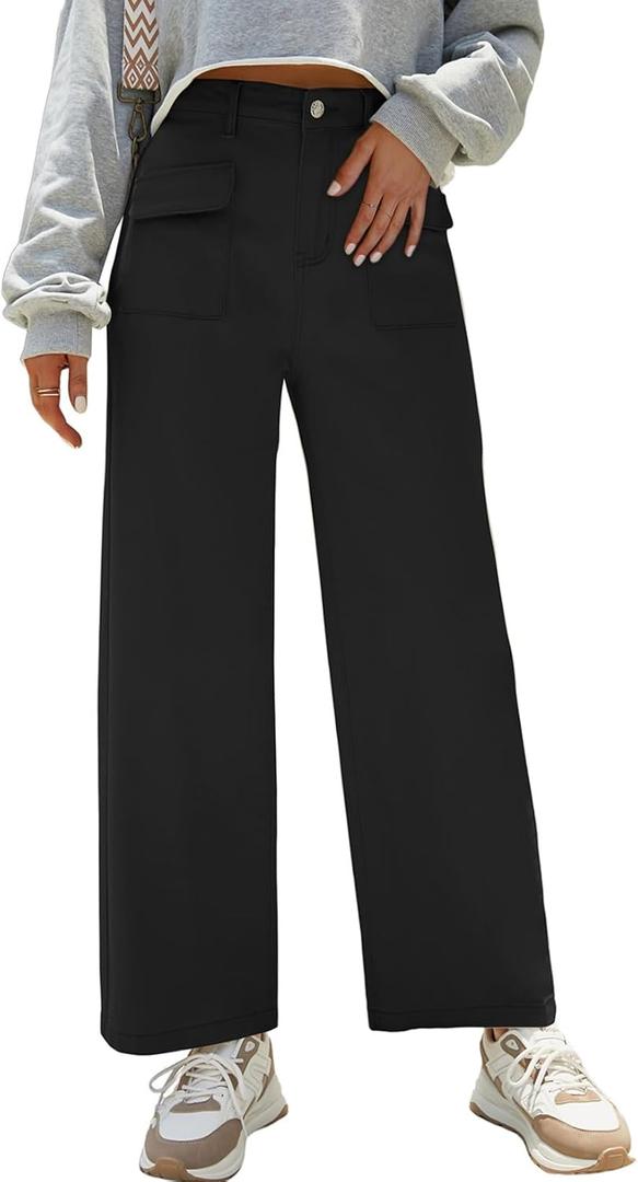 Dokotoo Womens Cargo Pants Women Baggy Wide Leg High Waist Casual Pants Jean Stretch Pants (12)