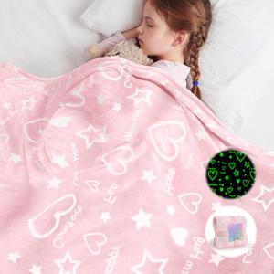 Glow in The Dark Heart Stars Blanket, Gifts for Girls Women Mom, Soft Warm Cozy Pink Blanket for Girls, Christmas Birthday Gifts Presents for Kids 3-12 Age, 50"x 60"