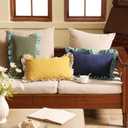 patdrea Shabby Chic Green Decorative Throw Pillow Covers 12x20 Set of 2,Farmhouse Linen Pillow Covers with Ruffles,Rectangle Sturdy Throw Pillow Case for Couch Sofa Bed Living Room