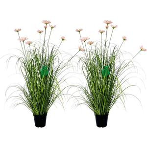 35 Inch Artificial Tall Grass with Pink Cosmos Flowers, Fake Floor Plants, Faux Grass Plants, Indoor and Outdoor Home Decoration(2pack, 3ft)