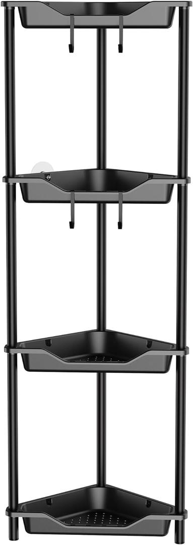 Orimade Rustproof 4 Tier Floor Standing Corner Shower Caddy Organizer, Plastic Metal Splicing Floor Corner Shelf Rack Storage Stands for Bathroom,10.8 x 10.8 x 44.6 inches, Black