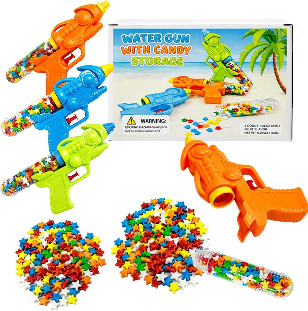 Candy Water Gun, 2-in-1 Water Squirt Blaster with Star Hard Candy Storage, 3 Counts