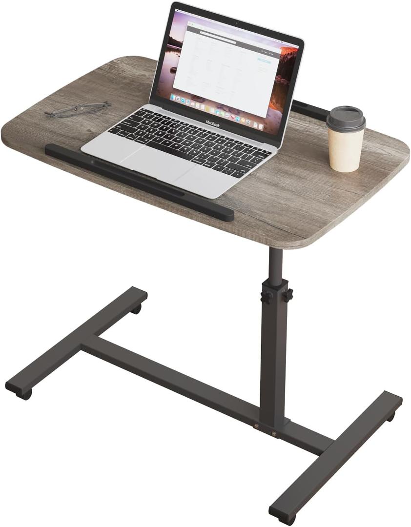 Adjustable Overbed Bedside Table with Wheels Hospital Bed Table Portable Computer Stands Movable Desk Computer Table for Bed Laptop Stand for Couch (Oak Grey)
