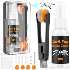 Ordilend Glasses Cleaner Eyeglass Cleaning Kit with 24H Anti Fog Spray for Glasses and Microfiber Cloth, Portable Eyeglass Cleaner Tool Lens Wipes Cleaning kit for Camera Lenses (Light Black)