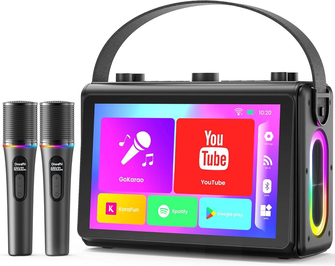 Karaoke Machine for Adults, Built-in 10.1" HD Lyrics Screen, Supports WiFi Bluetooth HDMI USB and TF, Portable Karaoke Player with 2 Wireless Microphones for Home Party Family Gathering (Black)