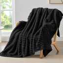 BEDELITE Fleece Black Throw Blanket for Couch - 300GSM Soft & Warm Fluffy Black Blanket, Decorative and Giftable Striped Blankets for Women, Men, 50"x60", Black