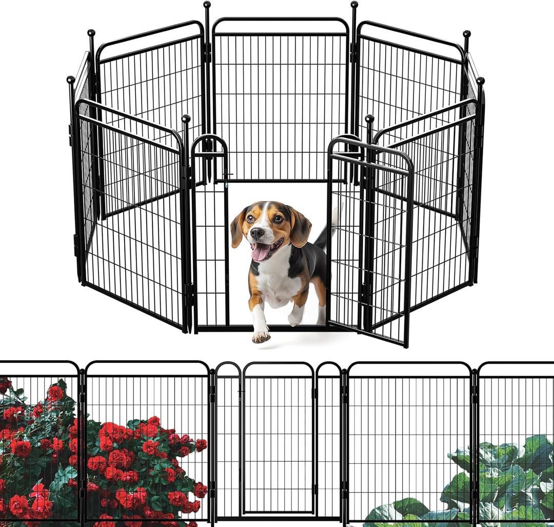 Gardner Pet Dog Playpens, 32" H 8 Panels Dog Pen Outdoor/Indoor Dog Fence Exercise Pen for Small/Medium/Large Dogs, Foldable Pet Play Yard Gate with Gravity Automatic Lock, Pet Playpen, Black