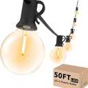Svater Outdoor String Lights 50 FT, Patio LED Lights Outside with 26pcs Bulbs, Waterproof Shatterproof Hanging Globe Light Connectable for Bistro Cafe Backyard Balcony Warm White