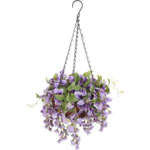 Artificial Hanging Flowers with Basket Plants - Wisteria Hanging Plants for Spring Outdoor Decoration, UV Resistant Fake Flowers Hanging Silk Flowers for Porch Patio Garden Yard Home Decor