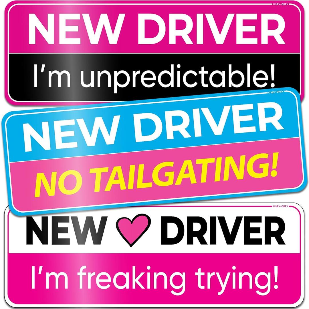 2 x 3-Pack HEY-OKEY New Driver Magnet for Car  Metal Only (Not for Plastic/Aluminum)  Funny Pink Please Be Patient Reflective Magnetic Bumper Sticker  Removable Rookie Safety Signs  10 x 3.5 in