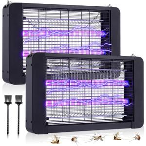 Qualirey 2 Pcs Electric Bug Zapper Indoor Outdoor Bug Zapper Mosquito Killer with Removable Tray 20w UV Light Powerful Double Tube Insect Killer Fly Pest Traps for Patio Home Bedroom Yard