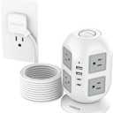 Tower Power Strip, Surge Protector 10 FT Cord, TESSAN Flat Plug Extension Cord with Multiple Outlets, 8 AC Outlets with 4 USB Ports (2 USB C), Charging Station with Surge Protection, for Office Dorm (Grey)